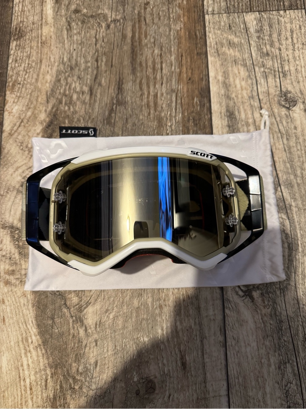 Scott White and Black Goggles with Mirrored Gold Lens